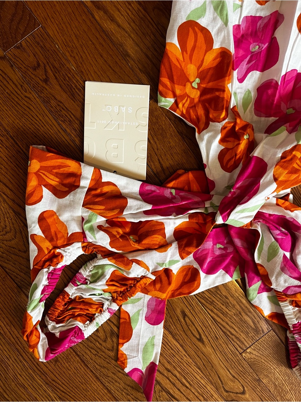 Floral Tie-Back Midi Dress in White with Pink & Orange Blooms - Picture 4 of 5